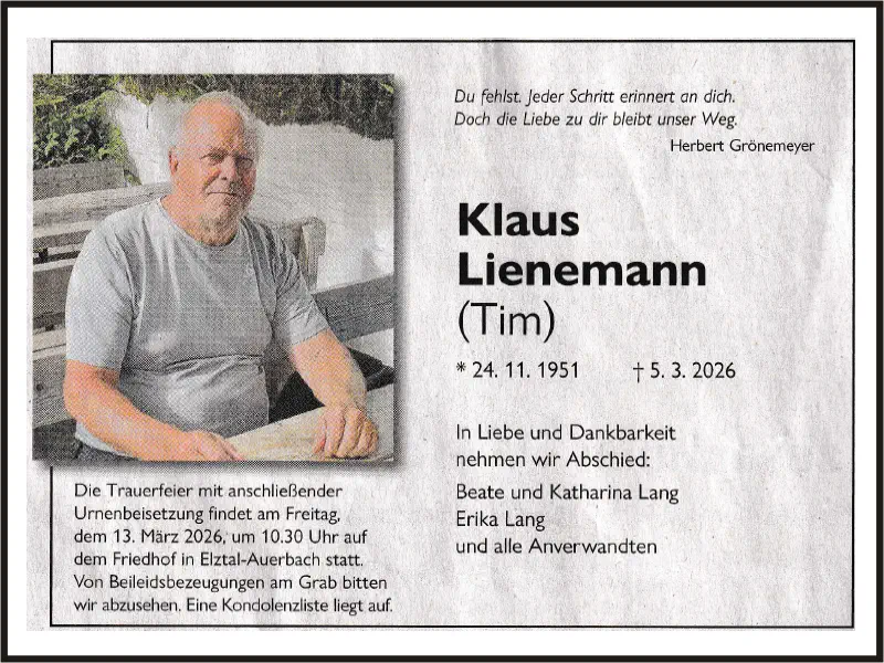 Die/der hier fehlende Traueranzeige/Nachruf wird in Kürze eingepflegt!